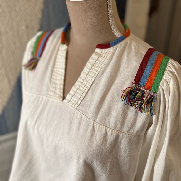 Urban Outfitters 100% Cotton White Babydoll Blouse with Rainbow Trim - Picture 5 of 8
